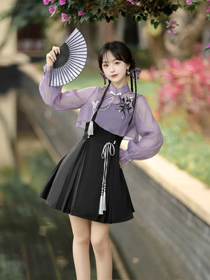 Iris ink butterfly girl exquisite fringed Han element sweet purple cheongsam fairy dress - Yandan_Hanfu