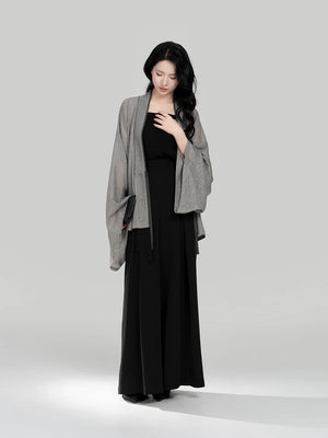 Fuyue – Wei & Northern Dynasties Inspired Modern Hanfu | Pleated Outer Top with Round-Neck Short Sleeve T-Shirt & Song Pants - Yandan_Hanfu
