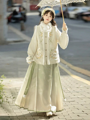 “Meow Meow” – Cozy Ming-Style Hanfu Set with Embroidered Bijia & Mamian Skirt (Winter) - Yandan_Hanfu