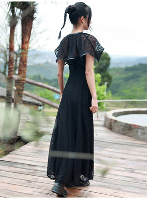 Dark Gothic Shawl Women's Summer Vintage Irregular Lace Short Cloak - Yandan_Hanfu