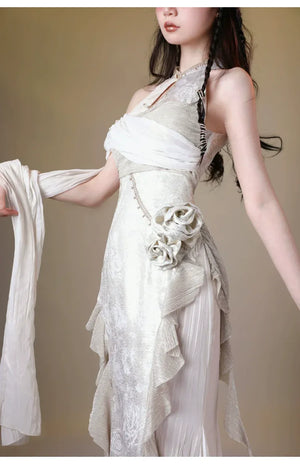 Aries Goldflow – Textured Satin Mermaid Qipao Dress from the Zodiac Collection - Yandan_Hanfu