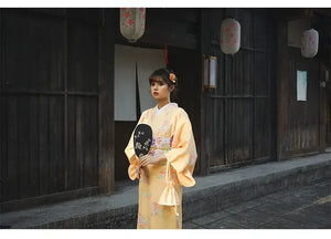 Orange Japanese kimono formal women's yukata literary retro Japanese Japanese Japanese style improved kimono - Yandan_Hanfu