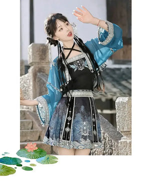Silver Bell Hanfu Women's Han Element Improved Top Half Skirt Ancient Clothing Full Set Miao Xinjiang Exotic Style Daily - Yandan_Hanfu