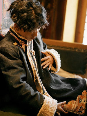 Heritage Tibetan Men's Winter Coat – Cotton Padded Jacket with Shearling Lining - Yandan_Hanfu