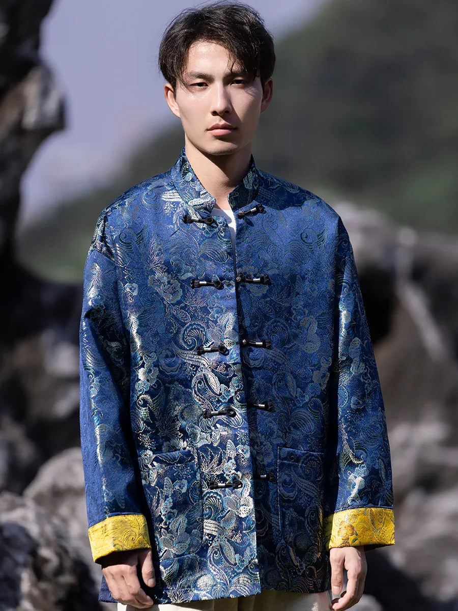 [Blue Dragon] New Chinese Tang Suit Men's Chinese Style Button-Up Top Black / M