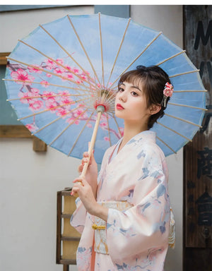 Orange pink crane, women's Japanese kimono yukata, gentle literary and retro Japanese improved kimono - Yandan_Hanfu