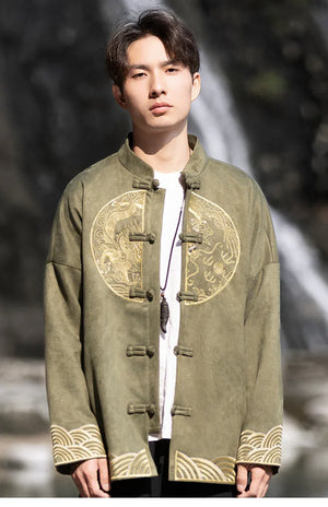 New Chinese style suede embroidered top jacket Tang suit men - Yandan_Hanfu
