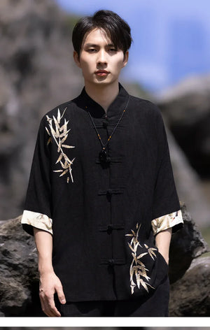Tang suit men's Chinese style linen embroidered shirt - Yandan_Hanfu