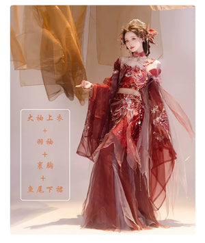 Red Hanfu female Dunhuang embroidery fairy spring and summer dress - Yandan_Hanfu