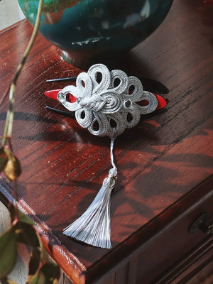Realm of Grace – New Chinese Style Vintage Hair Claw | Elegant Tassel Shark Clip & Duckbill Barrette - Yandan_Hanfu