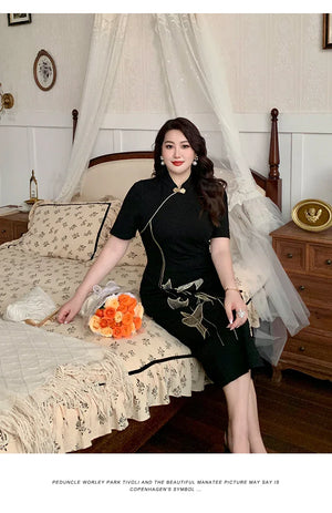 New Chinese style embroidered black plus size cheongsam/qipao dress - Yandan_Hanfu