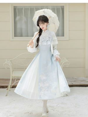 “Lily Dew” Modern Hanfu Ensemble – Elegant New Chinese Style Dress Set for Autumn - Yandan_Hanfu