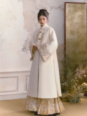 New Chinese style double-sided cashmere collar sweater with square collar, red coat coat, autumn and winter dress - Yandan_Hanfu