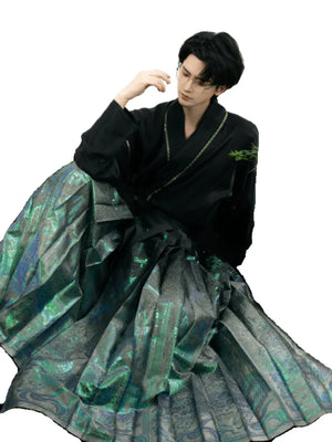 Unisex Hanfu Set – New Chinese Style Cross Jacket & Horse-Face Skirt Modern Hanfu Male - Yandan_Hanfu