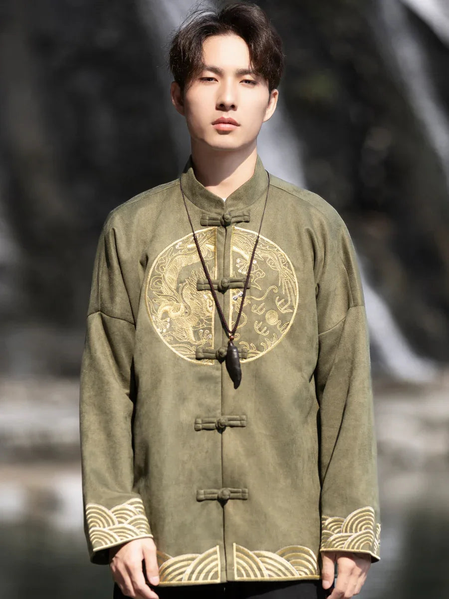 New Chinese style suede embroidered top jacket Tang suit men - Yandan_Hanfu