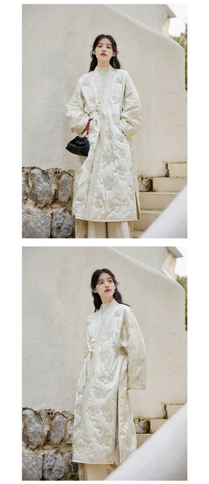 Snowseeker – Tang-Inspired Long Hanfu Robe & Song-Style Pants Set | Elegant Winter New Chinese Outfit - Yandan_Hanfu