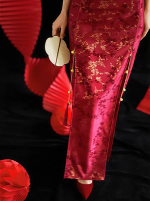 "Jubilee Bell" Red Cheongsam Shawl Bridal Toast Engagement Dress - Yandan_Hanfu