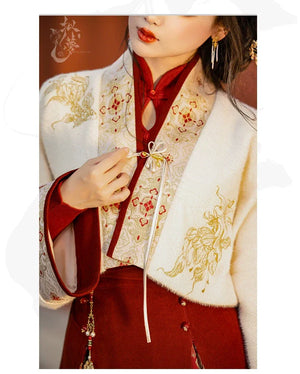 Red Brocade Hanfu Gown – Modern Chinese Dress for Engagement, Wedding Toast & Lunar New Year - Yandan_Hanfu