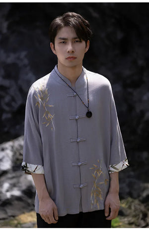 Tang suit men's Chinese style linen embroidered shirt - Yandan_Hanfu