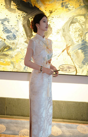 Golden Tang Ode – Luxury Modern Cheongsam | Artisanal Brocade & Couture Detailing - Yandan_Hanfu