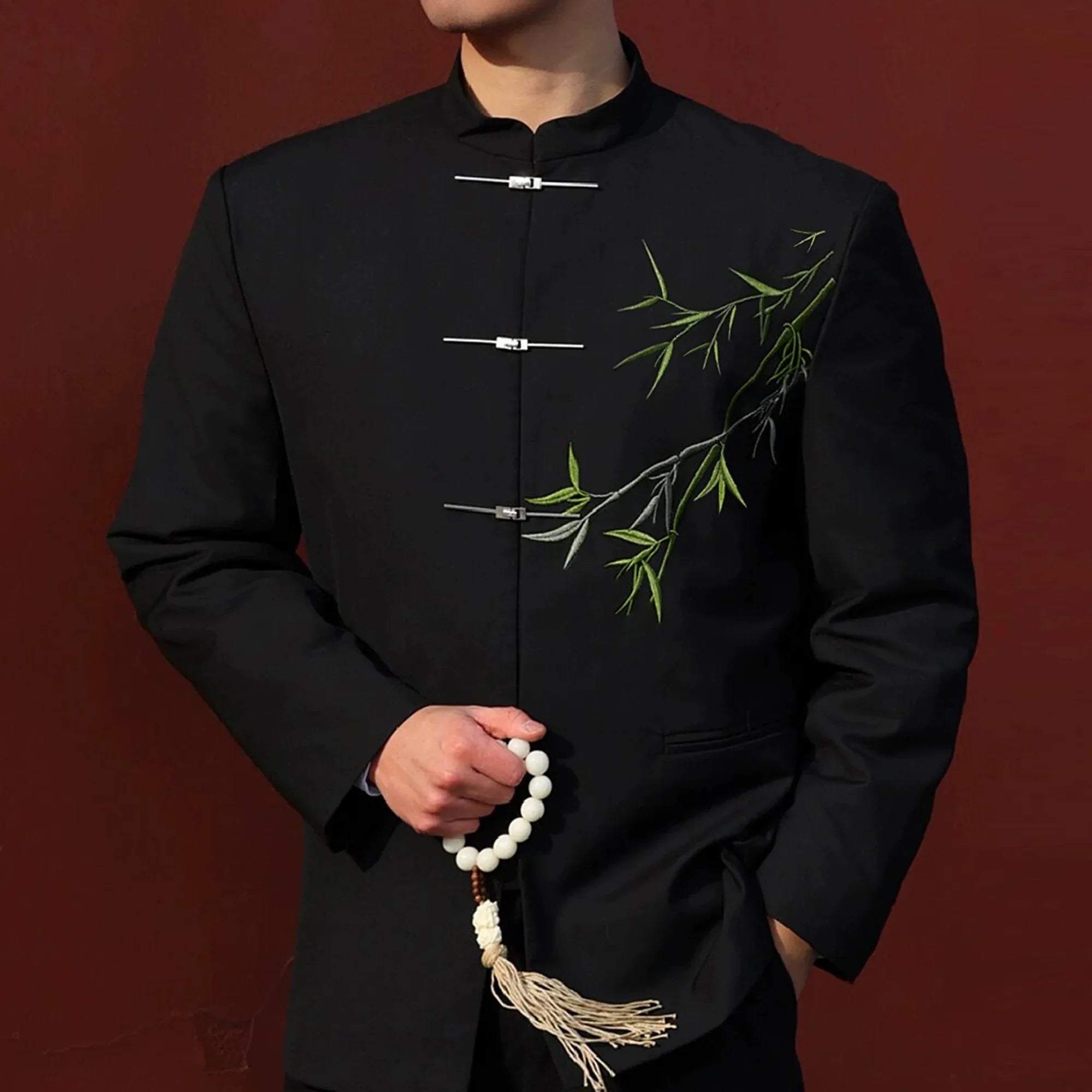 New Chinese style Zhongshan suit Cuizhu buckle stand-up collar blazer men - Yandan_Hanfu