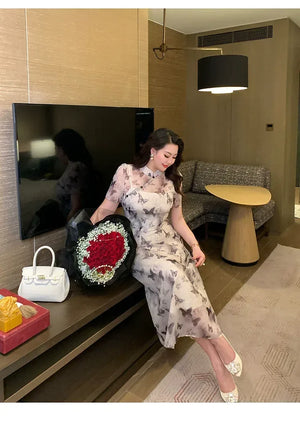 Ink-Butterfly Qipao – Elegant New Chinese Dress with Vintage Charm - Yandan_Hanfu