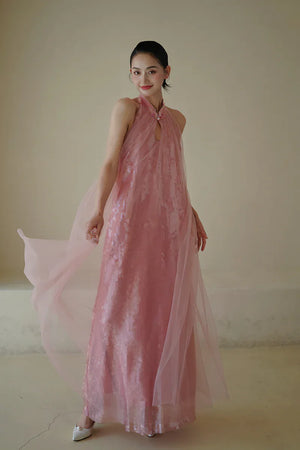 "Bella" pink sequined gauze halter dress bride - Yandan_Hanfu
