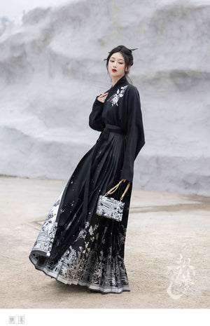 Original imitation luodian horse face skirt, new Chinese style, daily work, improved short-sleeved Hanfu summer - Yandan_Hanfu