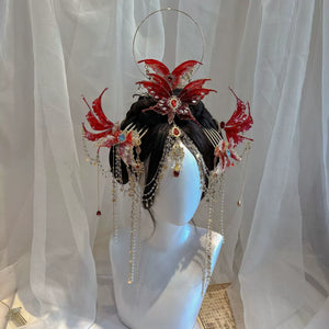 Dunhuang Princess Headpiece Set – Exotic Red Tassel Hair Accessories for Hanfu & Oriental Dance - Yandan_Hanfu
