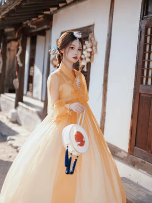 Orange Yanbian Yanji Korean dress Hanbok traditional court dress - Yandan_Hanfu