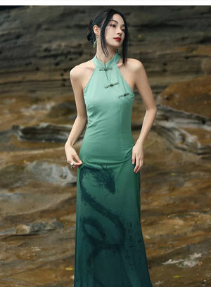 New Chinese Style dress women's summer retro buckle daily commuting sleeveless long cheongsam - Yandan_Hanfu