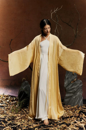 Elegant Solid Halter Maxi Dress – Flowing High-Slit Skirt for Dance & Evening Wear - Yandan_Hanfu