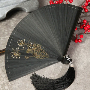 Folding fan female dance fan Hanfu Chinese style full bamboo fan - Yandan_Hanfu
