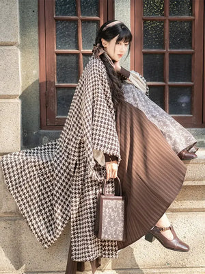 Autumn Houndstooth – New Chinese Style Coat | Song-Inspired Daily Wear for Modern Commuting - Yandan_Hanfu