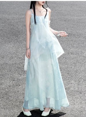 The legend of the blue sea Suspender skirt Fresh seaside holiday dress Long dress Versatile and thin - Yandan_Hanfu