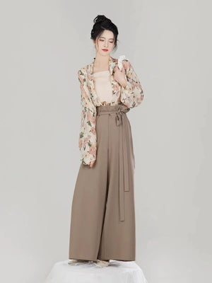 Qianmo Summer Hanfu Set – Song-Style Strap Top, Wide-Sleeve Shirt & Relaxed Pants for Women - Yandan_Hanfu
