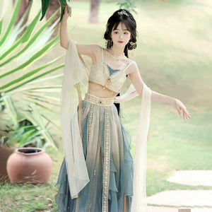 Lake blue Hanfu female Dunhuang Western Regions goddess ancient clothing summer - Yandan_Hanfu