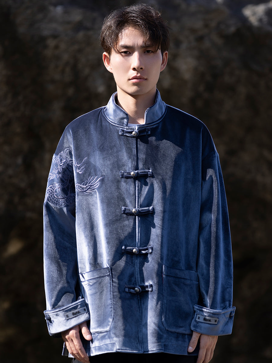 Neu Chinesischen Tang-stil männer taste top herbst und winter mantel goldenen