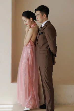 "Bella" pink sequined gauze halter dress bride - Yandan_Hanfu