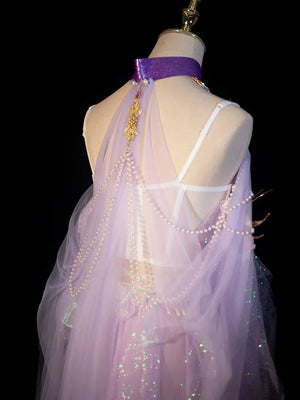 Purple Mermaid Princess Set – Handmade Ocean-Themed Corset & Tail Skirt for Beach Photography - Yandan_Hanfu