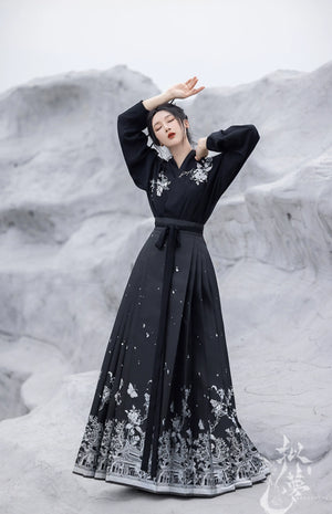 Original imitation luodian horse face skirt, new Chinese style, daily work, improved short-sleeved Hanfu summer - Yandan_Hanfu