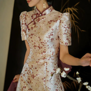 "Little Meixue" Short Bow Cheongsam Bridal Wedding Dress - Yandan_Hanfu