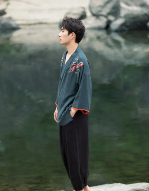 Chinese style cotton and linen retro Hanfu spring and summer Tang suit man - Yandan_Hanfu