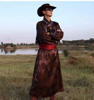 Black Mongolian-Inspired Robe for Men | Modern Ethnic Daily Wear - Yandan_Hanfu