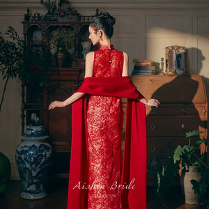 Beloved Dream – New Chinese Red Bridal Qipao/Cheongsam Dress for Engagement, Wedding Toast & Spring Ceremony - Yandan_Hanfu