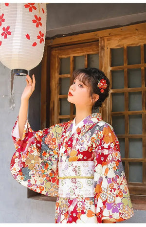 Dark red Japanese retro improved kimono Japanese yukata, fireworks kimono dress - Yandan_Hanfu