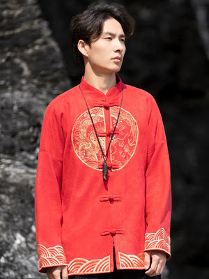 New Chinese style suede embroidered top jacket Tang suit men - Yandan_Hanfu