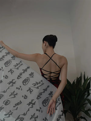 Burgundy Vintage Flocked Velvet Cheongsam – Modern Dance-Inspired Qipao Dress - Yandan_Hanfu