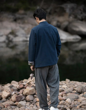 New Chinese style disc button top contrasting coat printing Tang suit men - Yandan_Hanfu