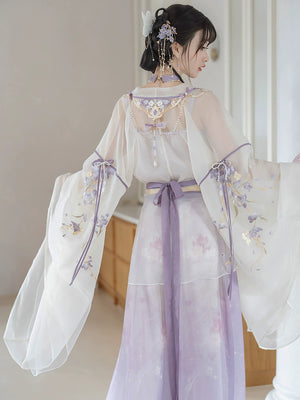 Iris Elegance – Violet Embroidered Hanfu Set with Flowing Nine-Panel Skirt | Wei-Jin Inspired